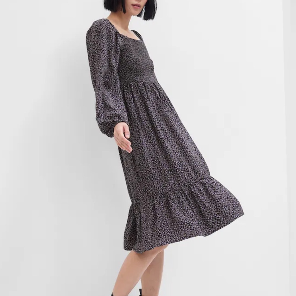 Print Square Neck Midi Dress NWOT
